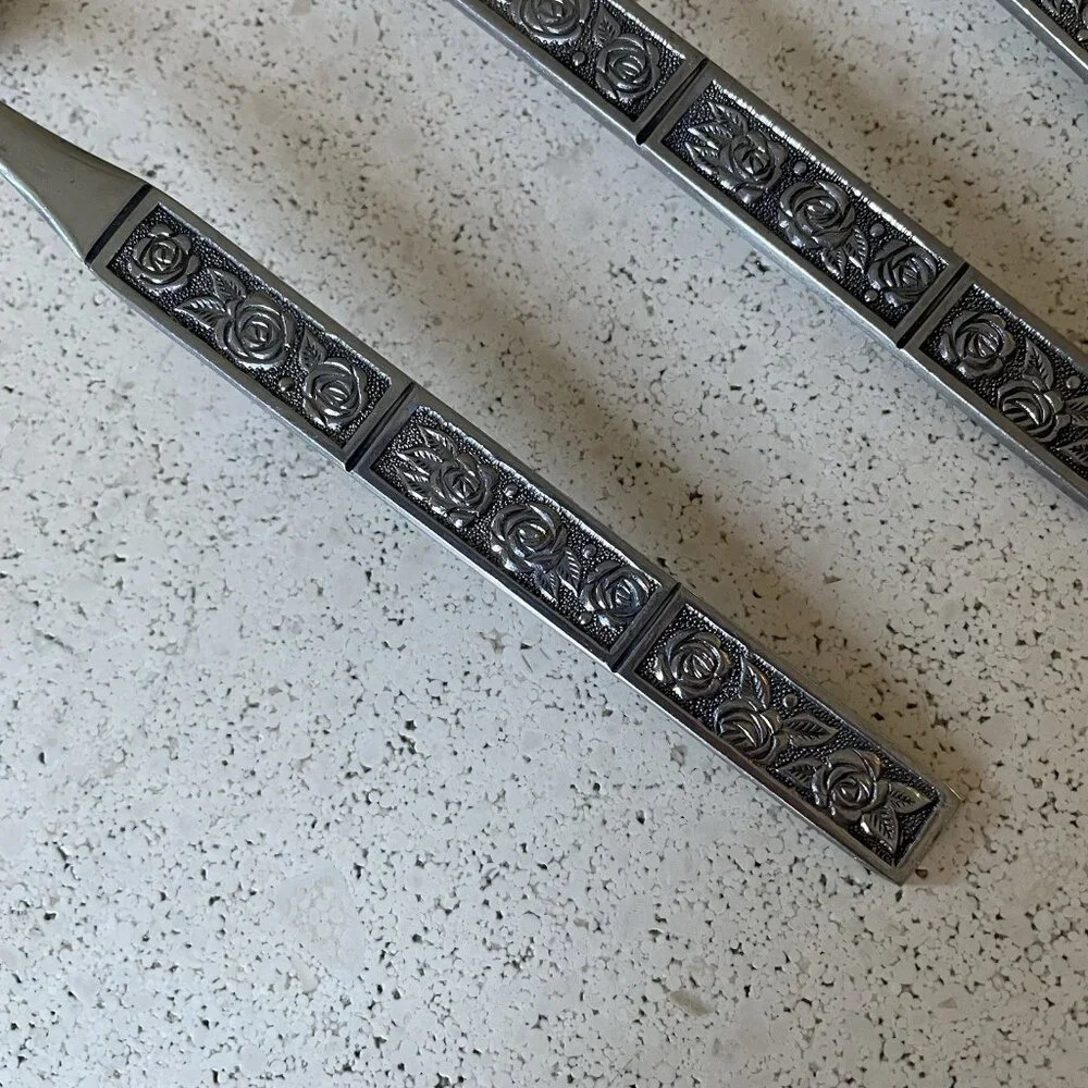 Stanley Roberts Stainless DORETTE Roses Floral Pattern 4 Table / Soup Spoons 7''